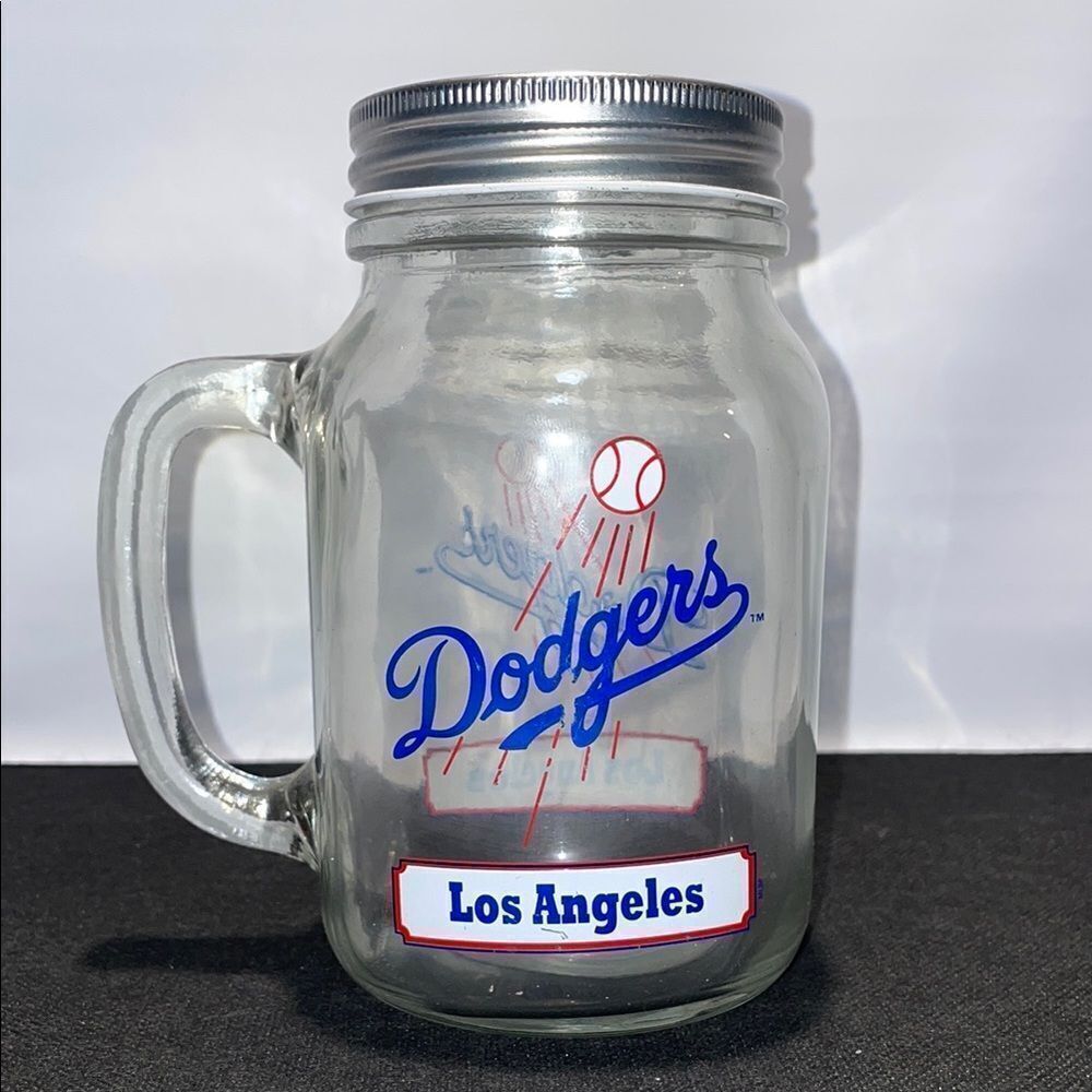 Vintage Los Angeles Dodgers Glass Mason Jar Mug - Blue and Red